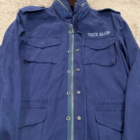 True Religion Peacoat w/hoodie & captain sleeves - Picture 1 of 7